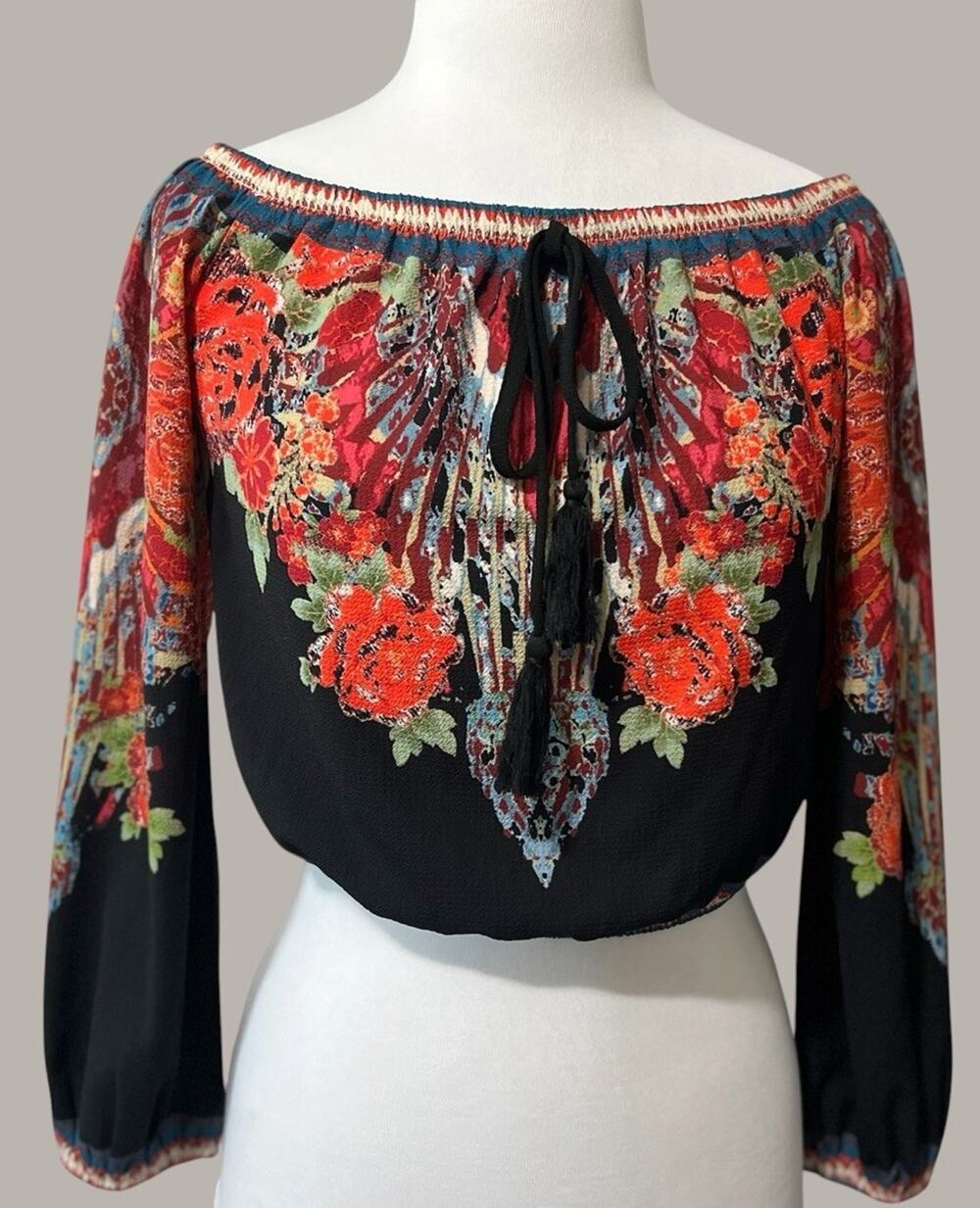 Flying Tomato Crop Top Black Off Shoulder Boho Festival Peasant Womens Sz M